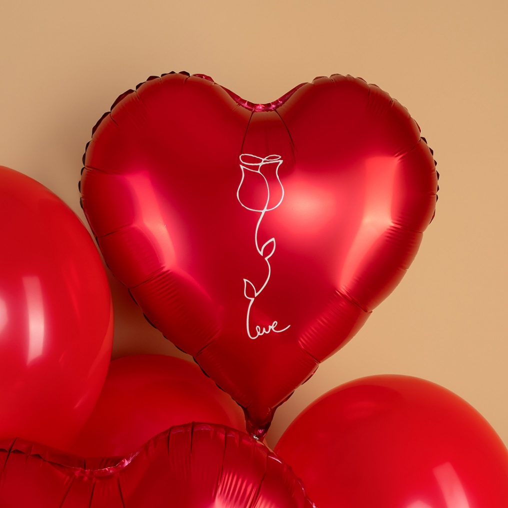 Шар фольга Роза love красный FL18"/46см сердце (Китай) сатин 26038