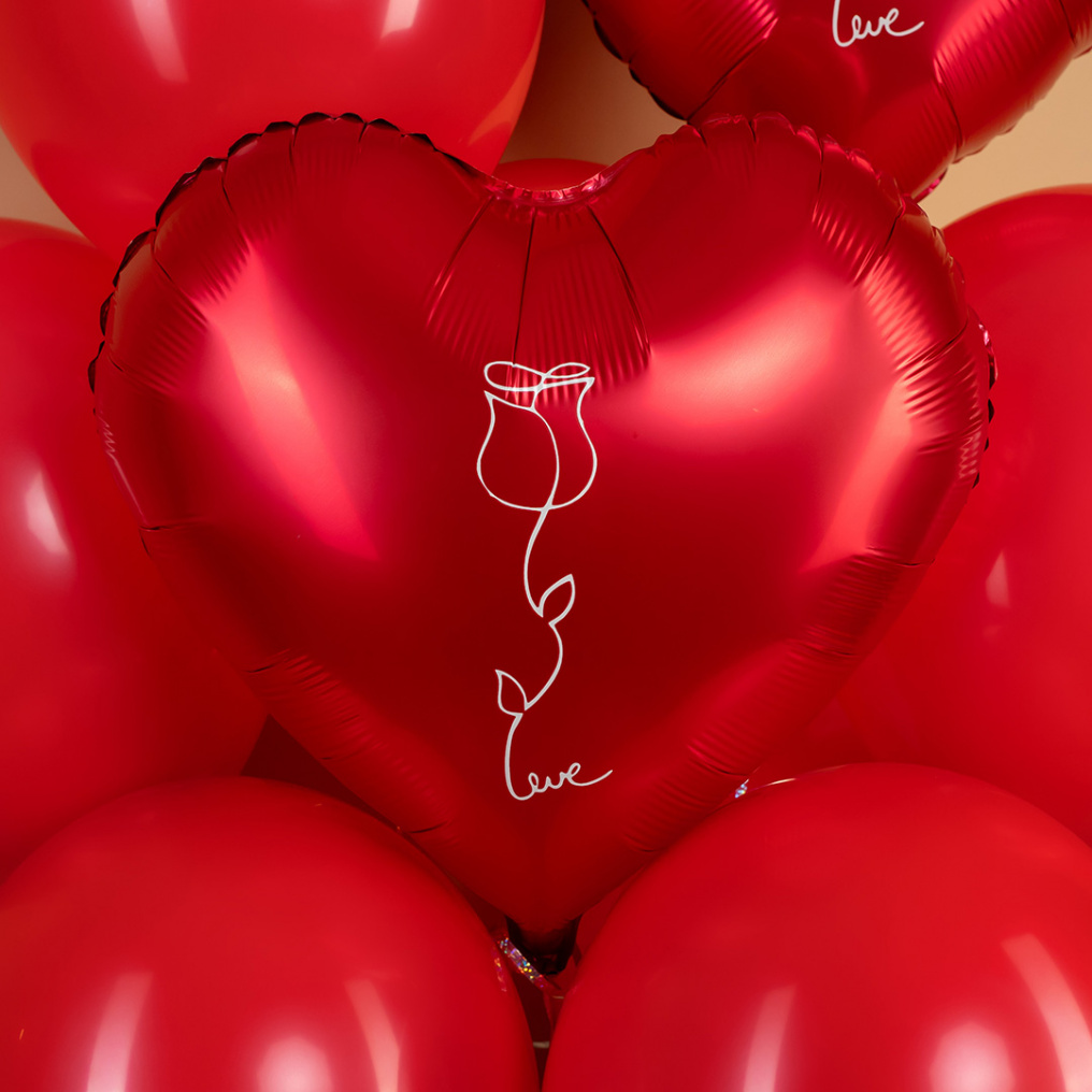 Шар фольга Роза love красный FL18"/46см сердце (Китай) сатин 26038