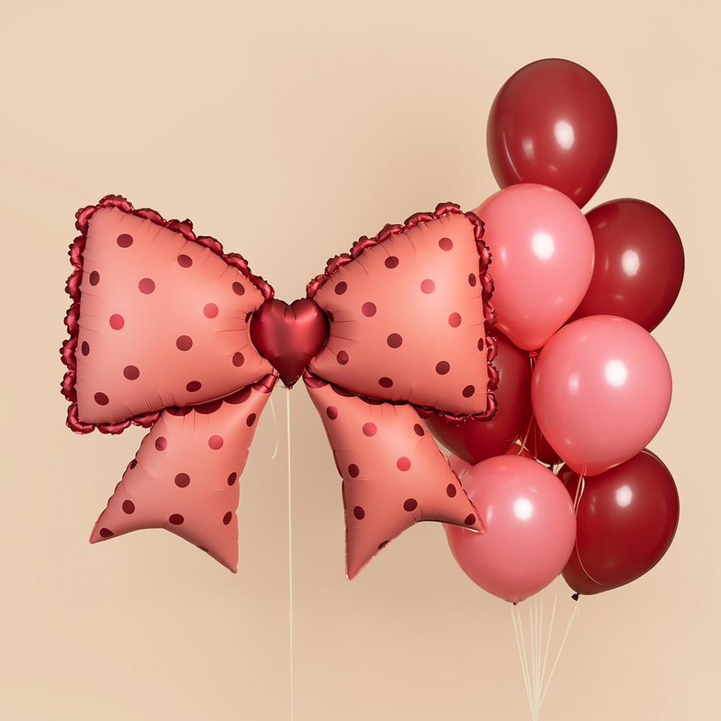 Шар фигура Бант элегантный красный в горох FL46"/117см (Китай) 28014