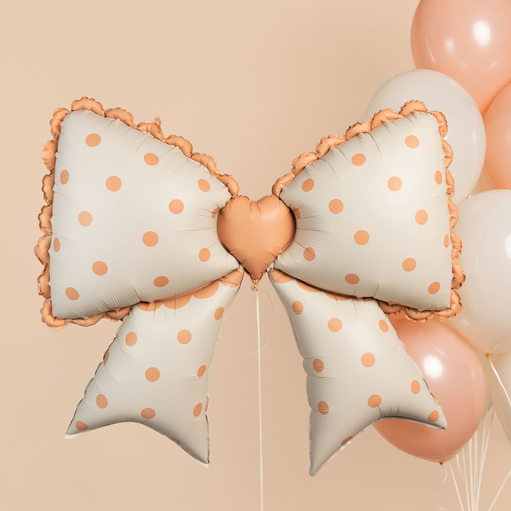 Шар фигура Бант элегантный кремовый в горох FL46"/117см (Китай) 28015