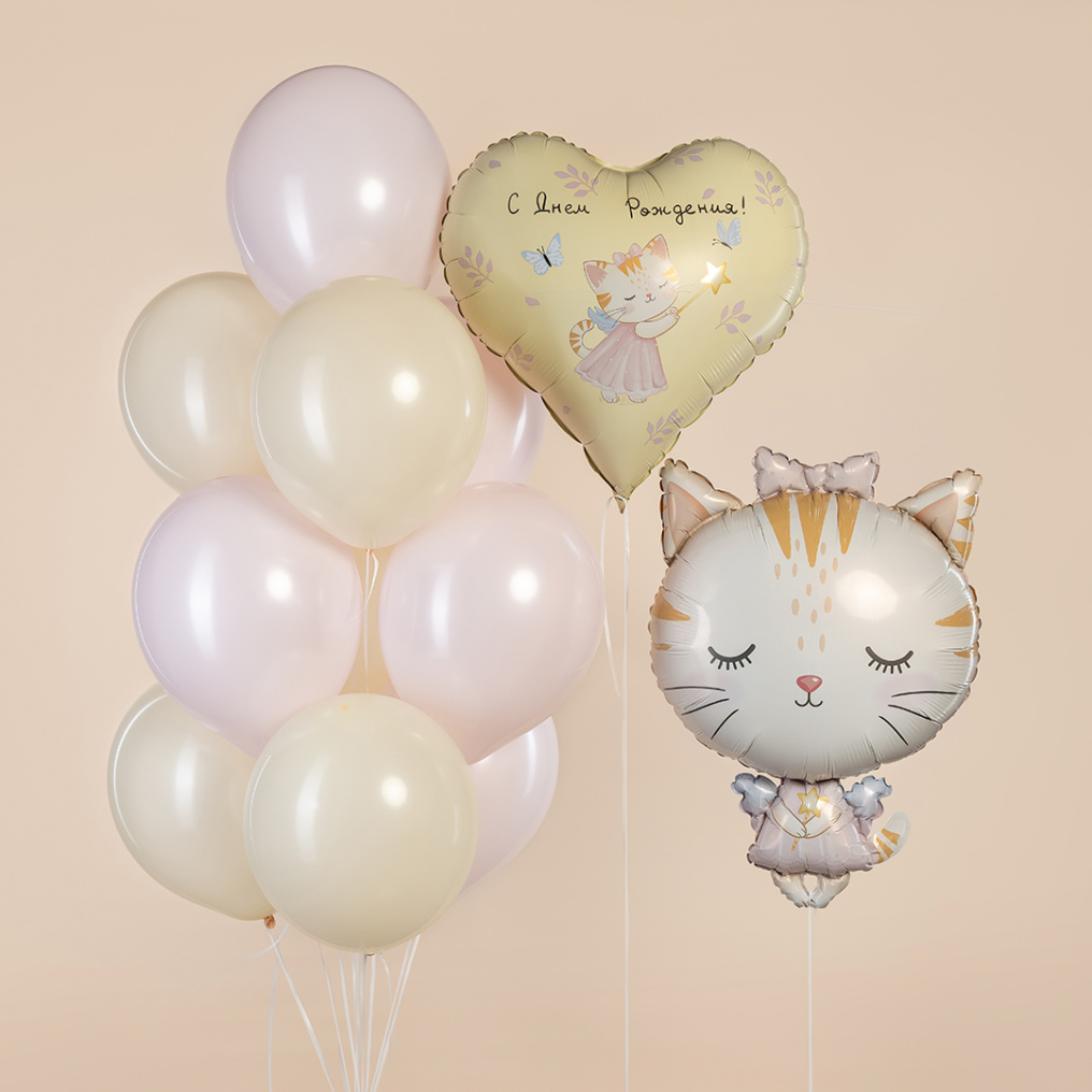 Шар фольга С ДР волшебная кошечка AG24"/61см сердце (Россия) 944934