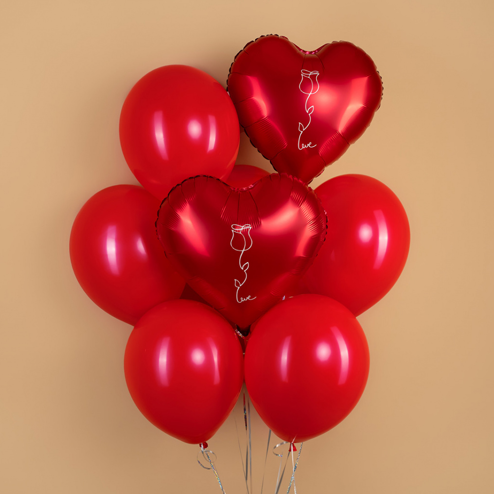 Шар фольга Роза love красный FL18"/46см сердце (Китай) сатин 26038