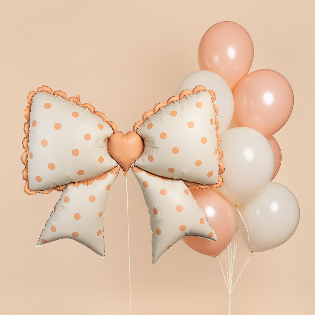 Шар фигура Бант элегантный кремовый в горох FL46"/117см (Китай) 28015