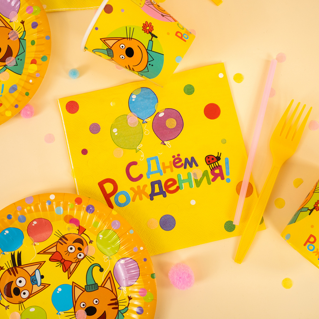 Салфетка Три кота Веселый ДР 33см 20шт/уп 6014990