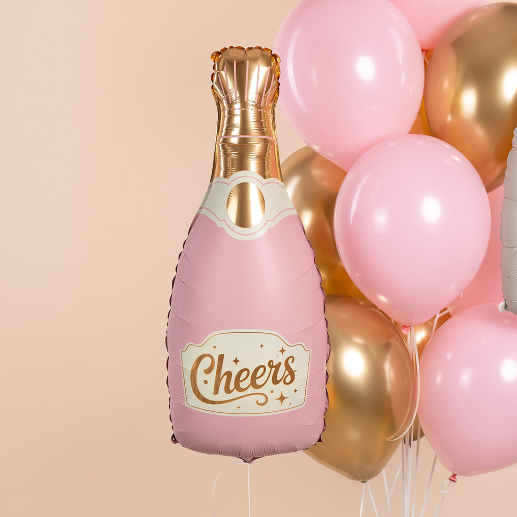 Шар фигура Бутылка Шампанское Cheers розовый FL34"/85см (Китай) сатин 29341